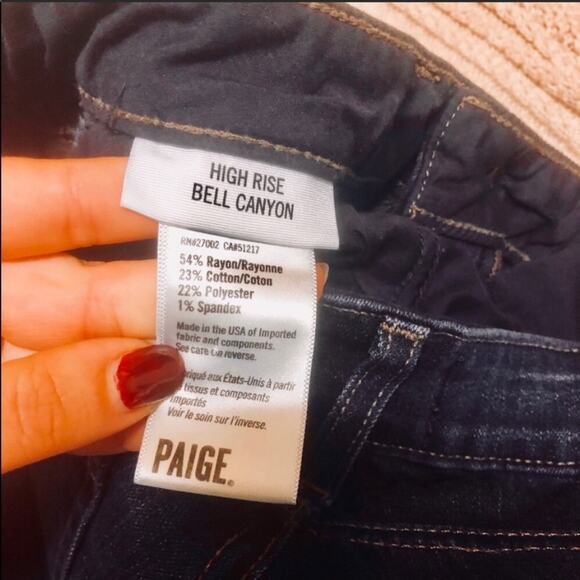 PAIGE Bell Canyon Dark Wash Blue High Rise Flares Denim Jeans 27 Stretch - Picture 8 of 10